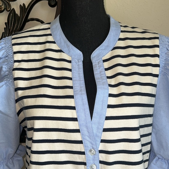 Veronica Beard Women’s Raegan Mixed-Media Top Puffed Ruffle Short Sleeves V-Neck - Picture 10 of 16